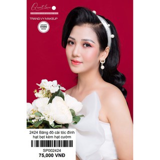Băng đô cài tóc đính hạt trai lớn nhỏ