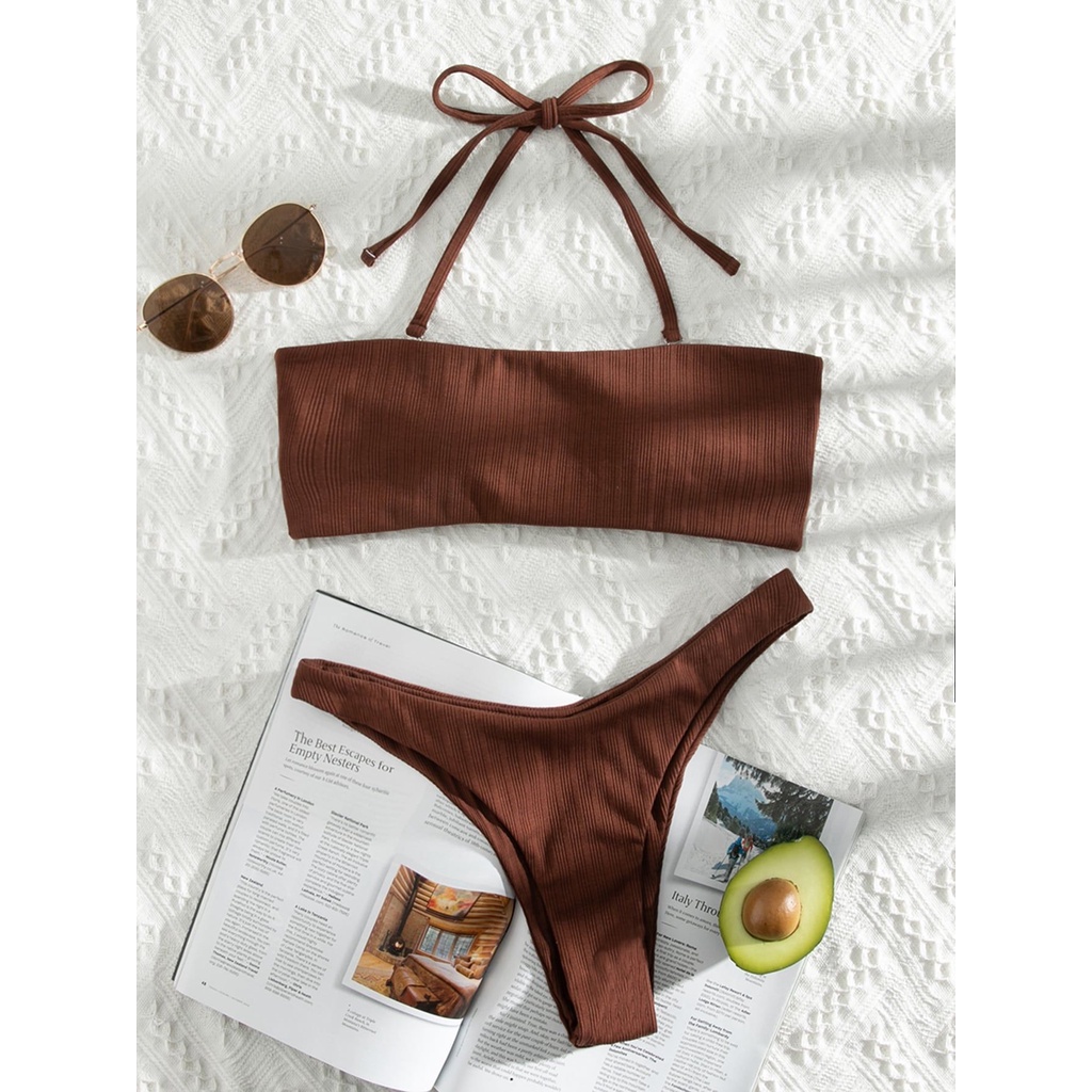 [BKN1451] &lt;ÂU&gt; SET BIKINI NÂU QUÂY VẢI GÂN QUẦN THONG/LỌT KHE