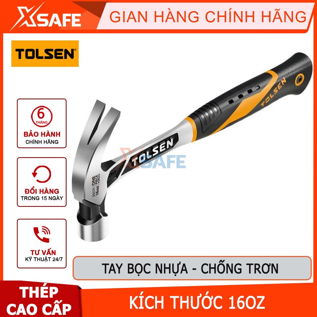 Búa đóng đinh đa năng TOLSEN 25171 hợp kim thép cao cấp chống rỉ, búa nhổ đinh cầm tay đóng đinh bê tông, tường, gỗ