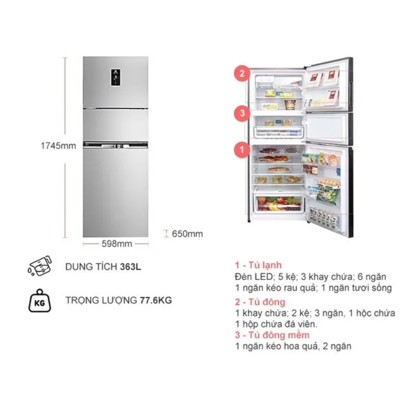 Tủ Lạnh Electrolux Inverter 340 Lít EME3700H-A Hàng Chính hãng- Miễn phí vận chuyển Hà Nội