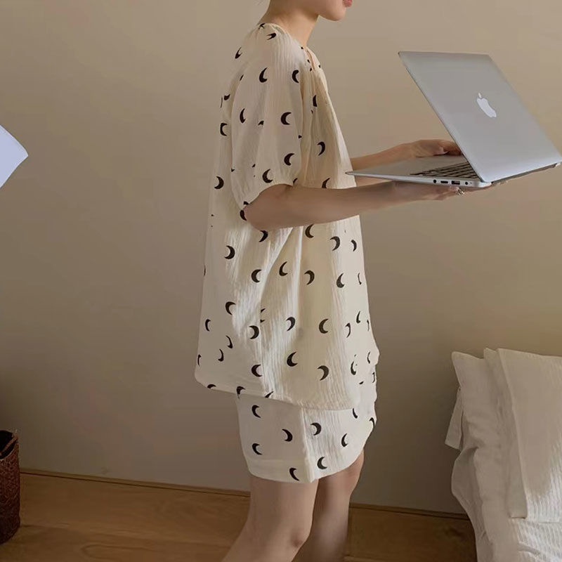 Set Đồ Ngủ Ngắn Tay Họa Tiết Trái Cây Đơn Giản Thời Trang Mùa Hè Mới Cho Nữ