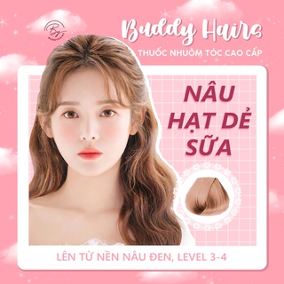Thuốc nhuộm tóc màu NÂU HẠT DẺ SỮA không cần dùng thuốc tẩy tóc Buddyhairs tặng kèm mũ trùm đầu, găng tay tiện lợi