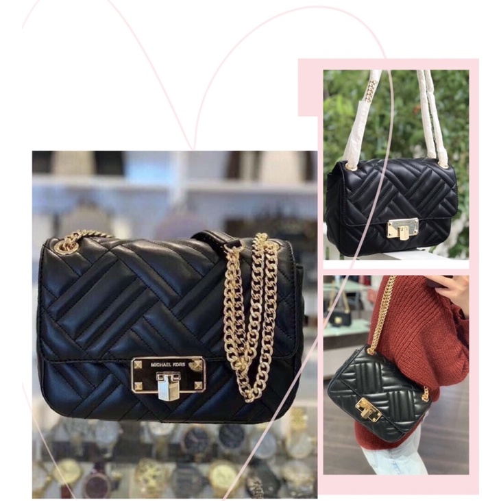 TNS-Túi đeo vai da thật chần kiểu thời trang Peyton shoulder bag-màu đen basic