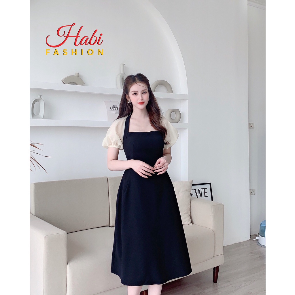 Váy đầm thiết kế tay tơ bồng nhẹ ôm eo tôn dáng tiểu thư chất đẹp 2 lớp