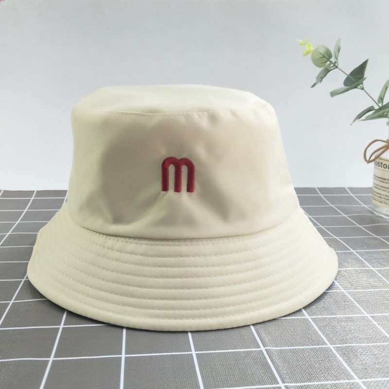 Mũ nón bucket tròn vành tai bèo thêu chữ M 2 mặt đen nâu phong cách Ulzzang Unisex