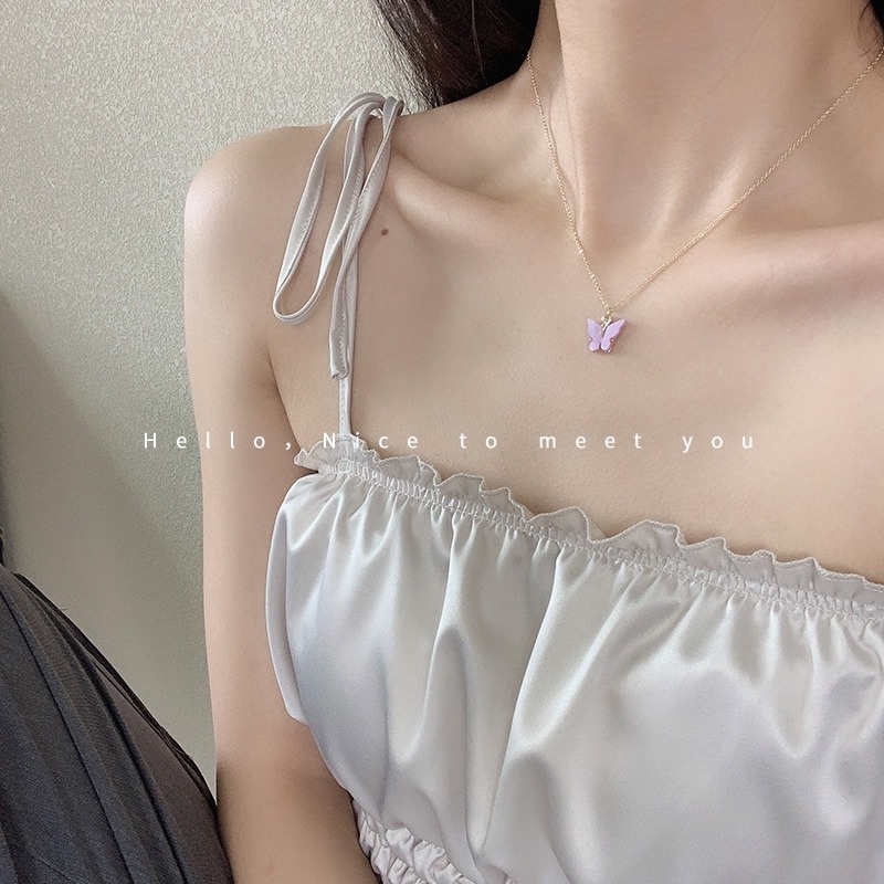 Dây chuyền mặt hình con bướm nhỏ màu kẹo phong cách cổ điển cho nữ