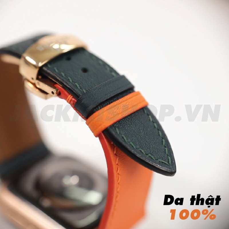 [BẢO HÀNH 1 NĂM] Dây Da BÊ SWIFT may tay thủ công màu Cam/Xanh Midnight khóa bướm cho Apple Watch series 1/2/3/4/5/6/7