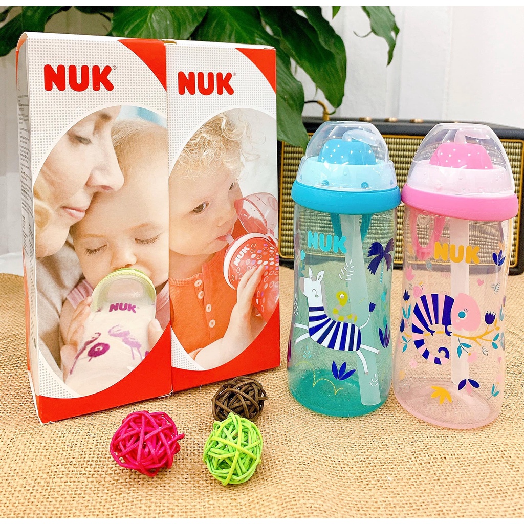 BÌNH UỐNG NƯỚC NUK KÈM ỐNG HÚT SILICON CHO BÉ- Dung tích 300ml (Made in Germany