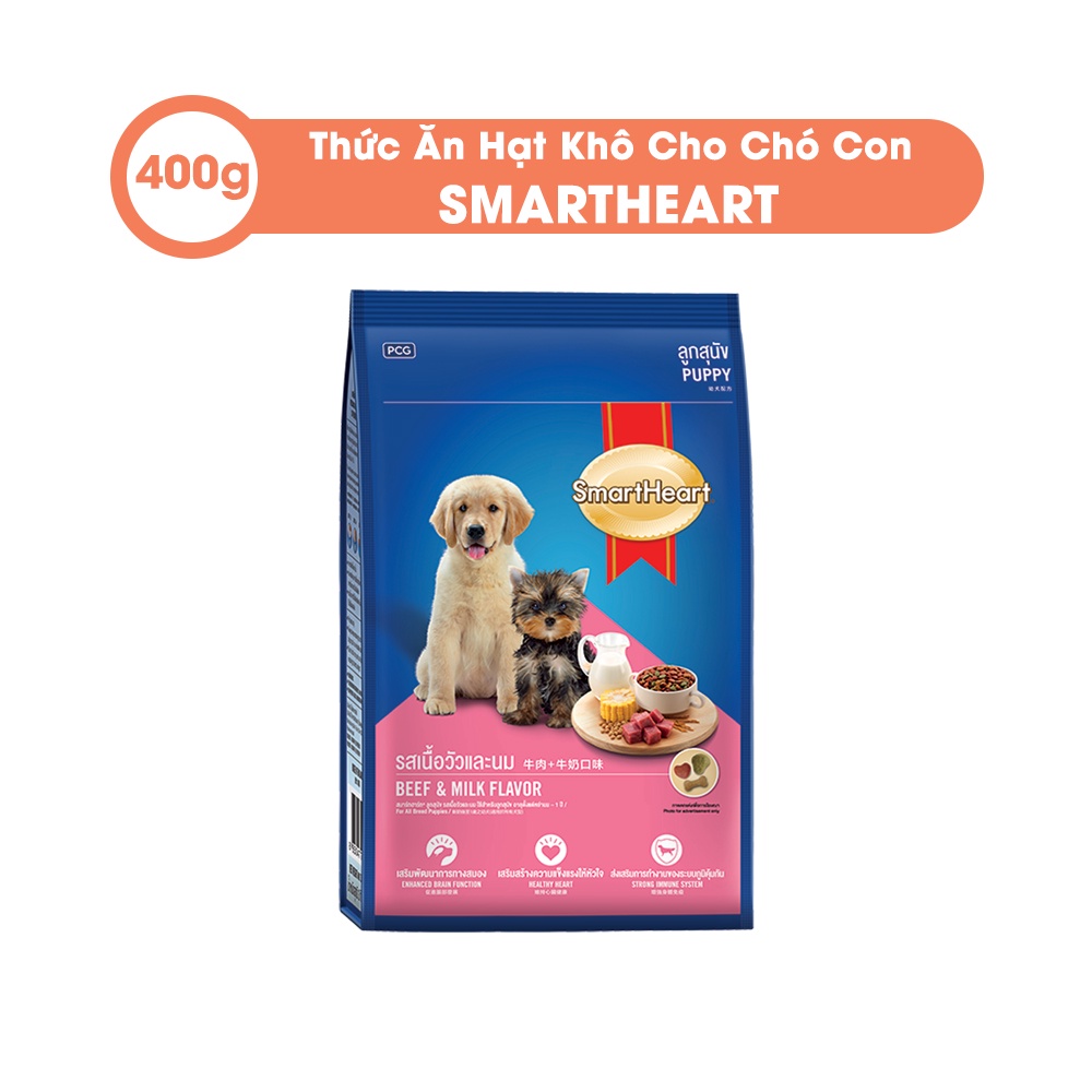 Thức Ăn Hạt Khô Cho Chó Con SMARTHEART Puppy (400g) Vị Bò Và Sữa