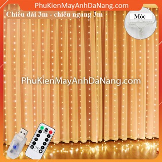 Dây Đèn LED Trang Trí Rèm Cửa 300 Bóng 10 sợi 3x3 Mét Kèm Remote an toàn cho trẻ em và gia đình