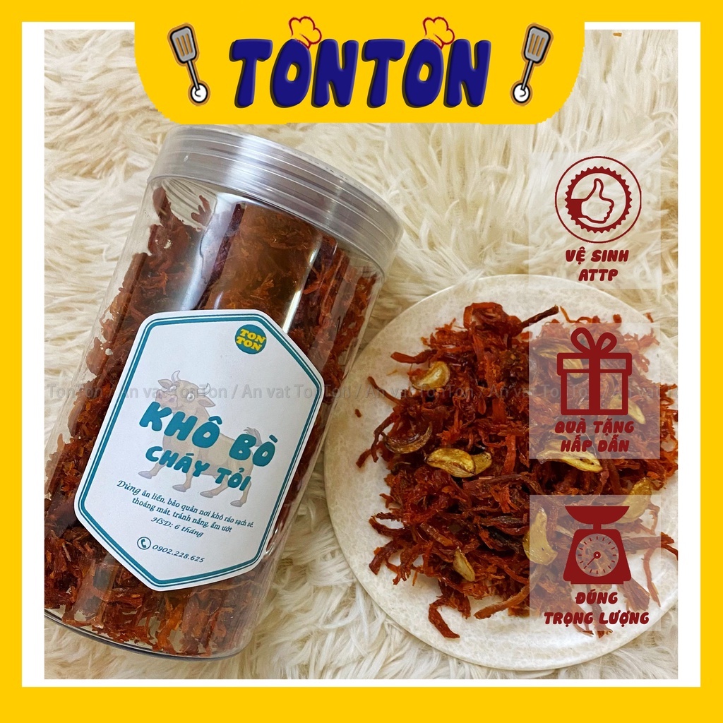 Khô bò cháy tỏi xé cay, bò khô sợi 200g | TonTon đồ ăn vặt Hà Nội