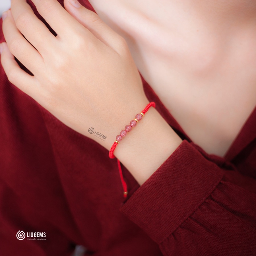 Vòng Tay Chỉ Đỏ Handmade 5 Hạt Đá Phong Thuỷ Tự Nhiên Liugems Cho Nam Nữ Unisex Thời Trang May Mắn Năng Lượng CD03