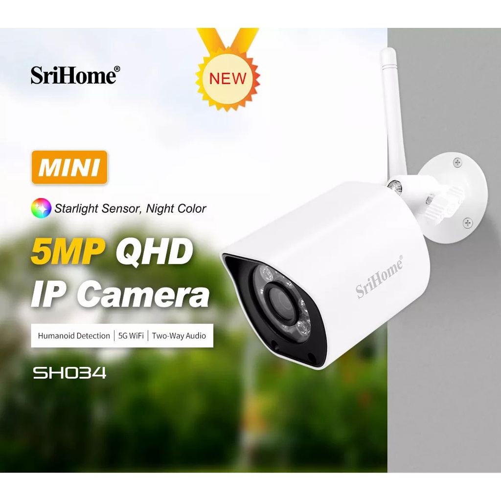 Camera Srihome SH034 5.0Mpx - 2560x1920P, Camera góc rộng, siêu nét, đàm thoại 2 chiều, Ip wifi 5G