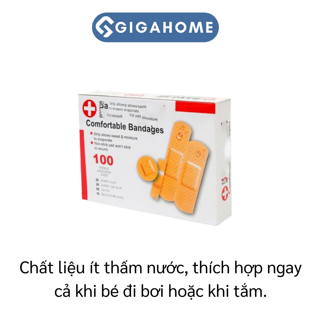 Hộp 100 Miếng Băng Cá Nhân 4 Loại GIGAHOME Chống Thấm Nước, Thoáng Khí 5228