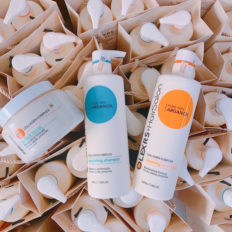 Cặp Dầu Gội Xả Olexrs Argan Oil Collagen Hair Salon 500ml Cho Tóc Khô Hư Tổn