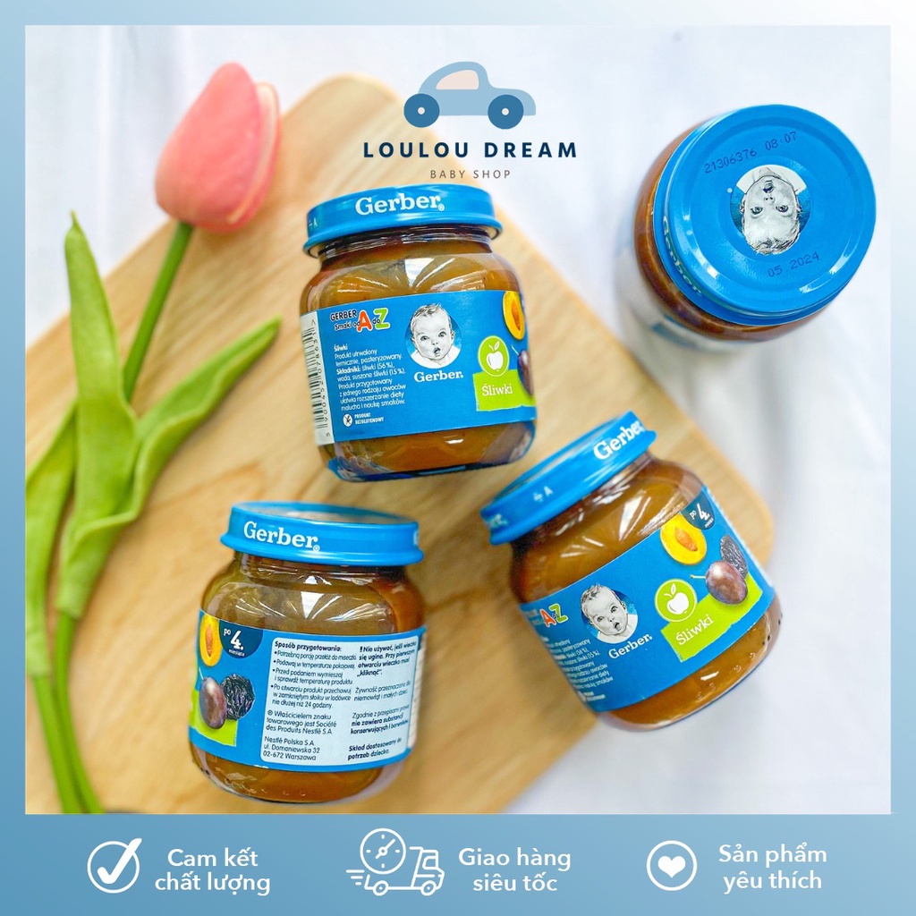 Mận đen nghiền Gerber chống táo bón cho bé từ 4m+ chính hãng Nga 125g