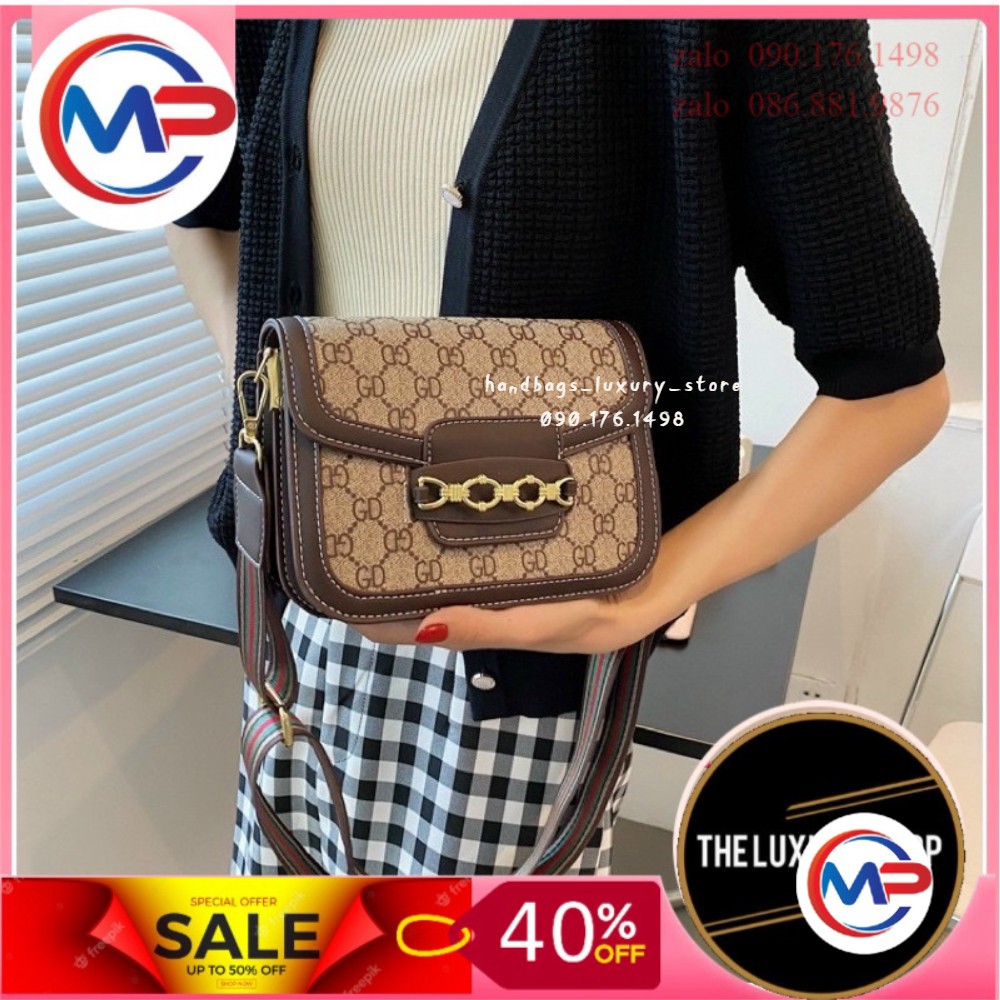 SALE túi xách nữ đeo chéo in họa tiết dây bản to kèm dây ngọc sang chảnh SHOP LUXURY