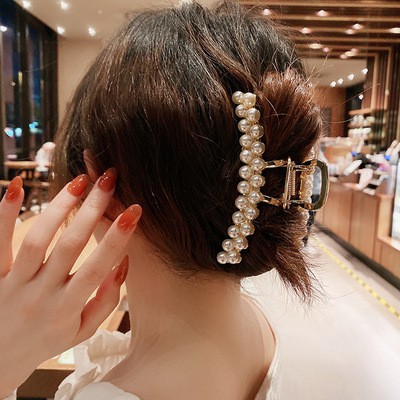 Kẹp tóc kim loại đính ngọc trai giả thời trang phong cách Hàn Quốc