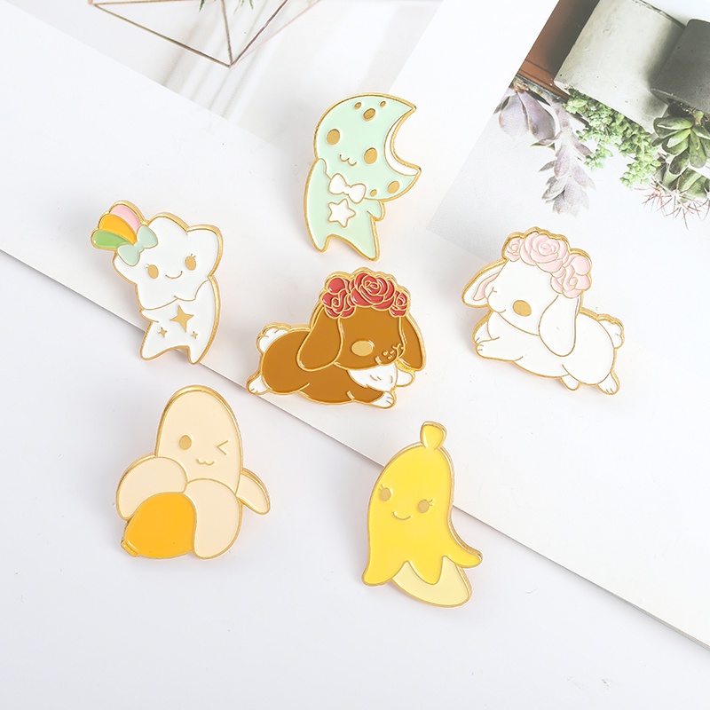 Ghim Cài Áo Hình Trái Chuối/Mặt Trăng/Ngôi Sao Hoạt Hình Dễ Thương Cho Bé