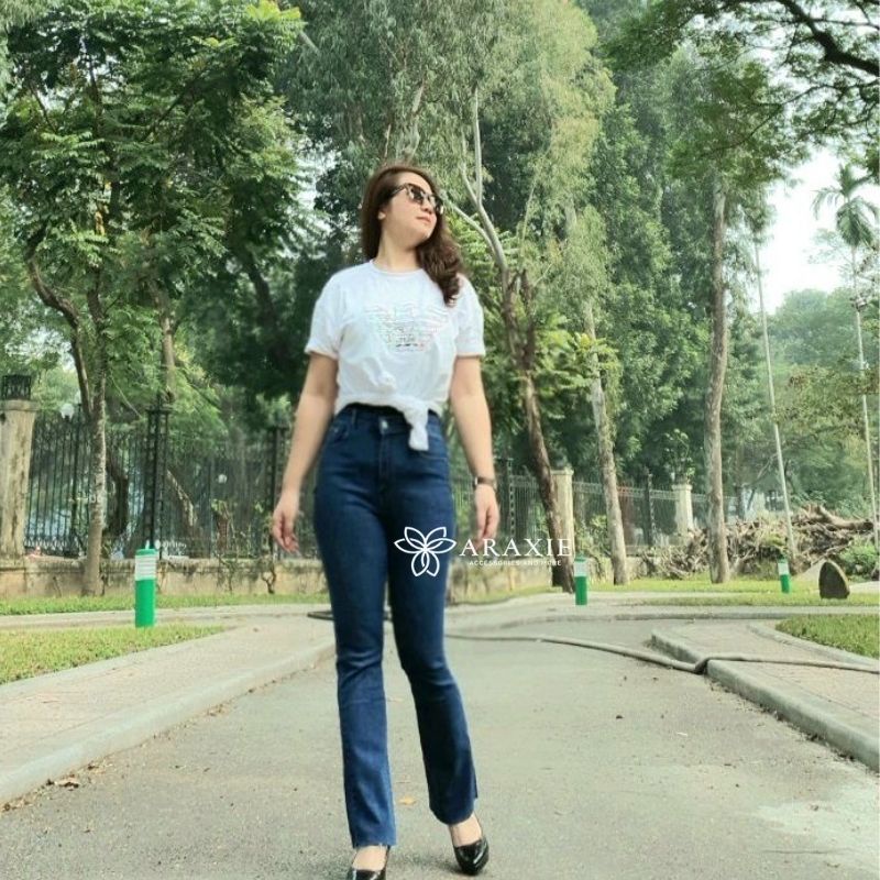Quần Jean nữ ống loe Araxie quần bò ống loe nữ cạp cao siêu nâng mông kéo dài chân co giãn 4 chiều T83.02