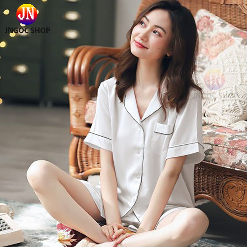 Bộ đồ nữ Pijama lụa quần đùi cao cấp, Bộ đồ ngủ mặc nhà nữ sexy mùa hè trẻ trung