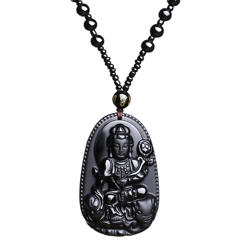 Dây Chuyền Mặt Hình Phật Bằng Đá Obsidian Độc Đáo