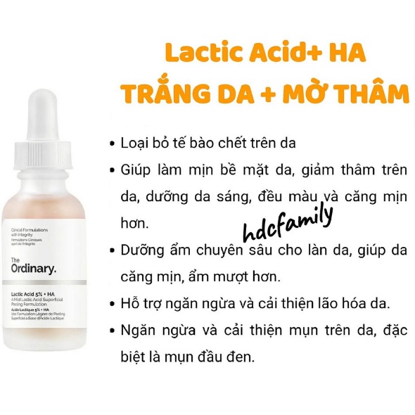 Tẩy da chết hóa học Lactic Acid + HA - The Ordinary- Giảm Thâm Nách Sáng Da