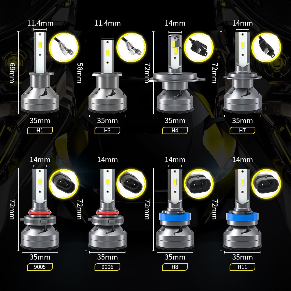 Set 2 đèn pha ô tô H11 9005 HB3 9006 HB4 H4 H1 H3 H7 9012 siêu sáng 12000lm 60w