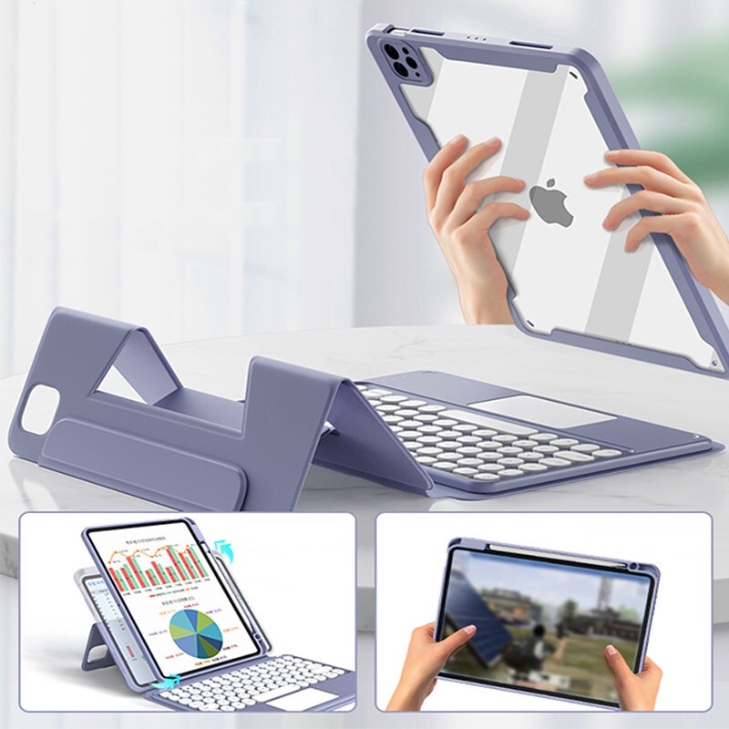 Ốp Máy Tính Bảng Da Trong Suốt Có Bàn Phím Cảm Ứng Xoay Tháo Rời Cho iPad 9th Gen 10.2 8th 7th Air 5 Air 4 3 2 1 Pro 11 10.5 9.7 6th 5th Mini 6 8.3 "