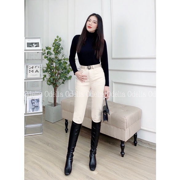 Quần jeans Odelia trơn có kèm đai da - Q5698