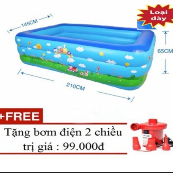 Bể bơi 3 Tầng 2M1 đáy dày chống trượt cho bé TẶNG KÈM BỘ VÁ BỂ BƠI, KÈM BƠM ĐIỆN