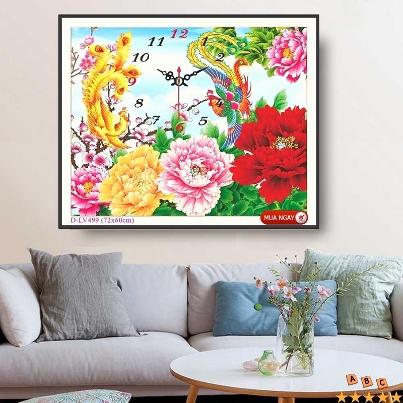 Tranh đính đá ABC đồng hồ long phụng sum vầy 72cm x 60cm