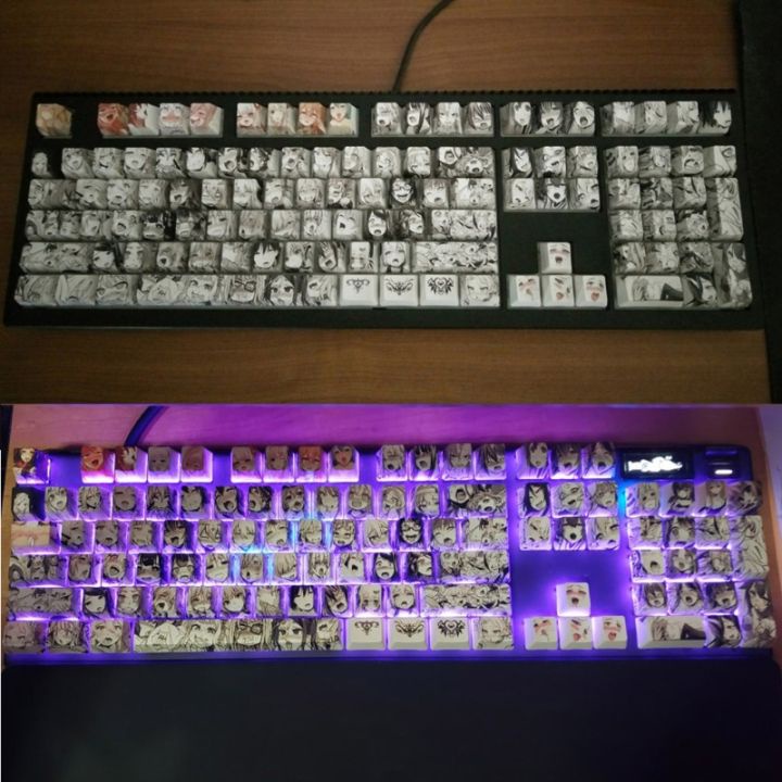 Nắp Phím PBT 108 Ahegao Keycap Anime Nhật Bản Nhuộm Thăng Hoa Mẫu OEM Cho Công Tắc Cherry Gateron Kailh Cơ Khí