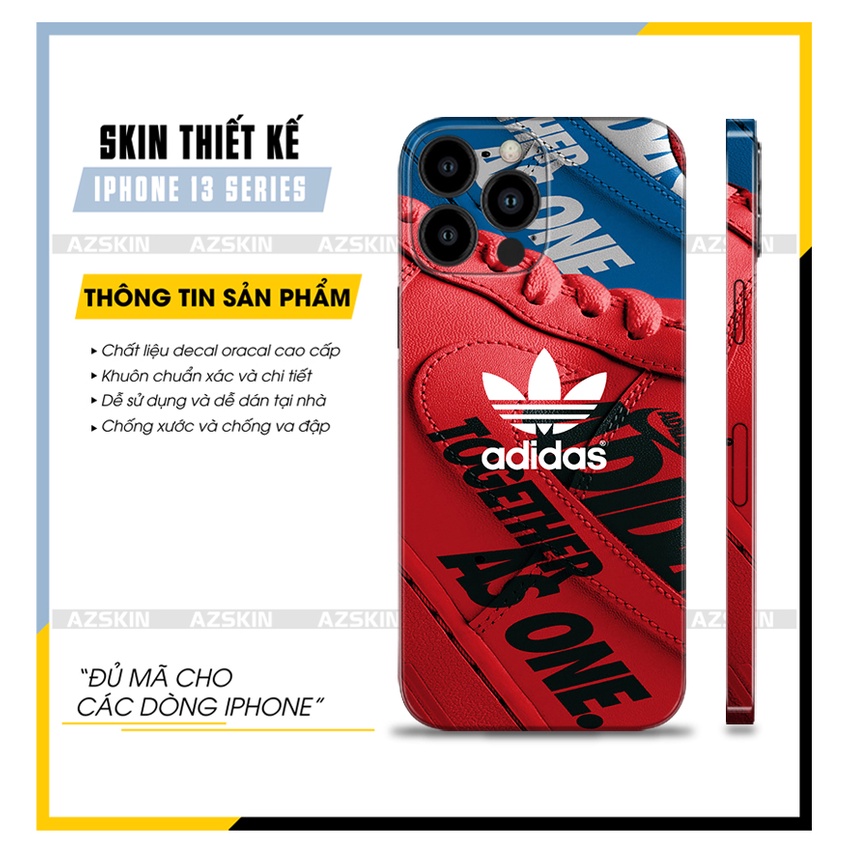 Miếng Dán IPhone 13 Mini/13/13Pro/13 Pro Max Giày Adidas |SK_IPLB74| In Hình Sắc Nét, Cắt CNC Dán Full Lưng Viền Máy
