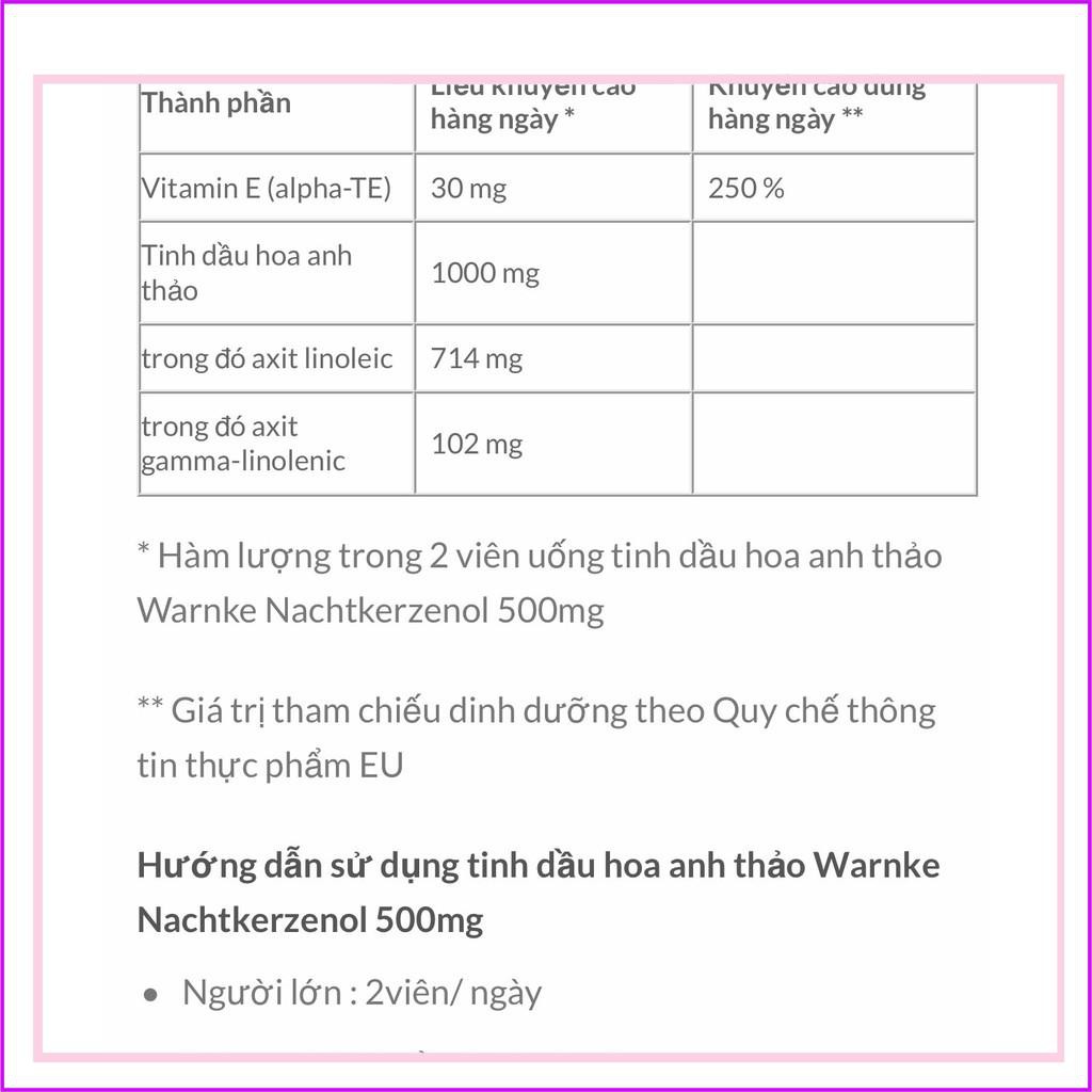 Tinh dầu hoa anh thảo Nachtkerzenöl 500 mg của Warnke 100v hàng đức