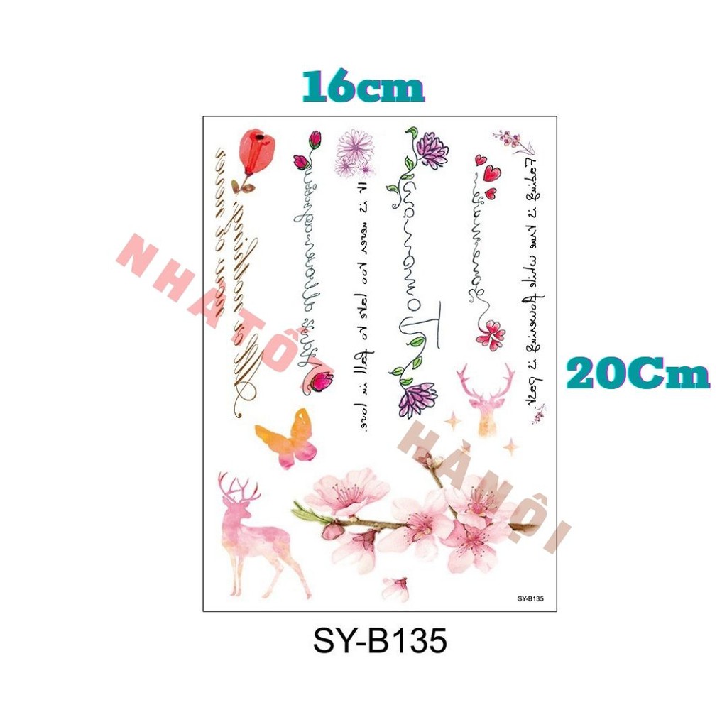 Hình xăm tattoo sticker chống nước tạm thời AN TOÀN dễ dàng sử dụng combo 1 tấm 20x17cm Hình Màu sắc Nhatothanoi