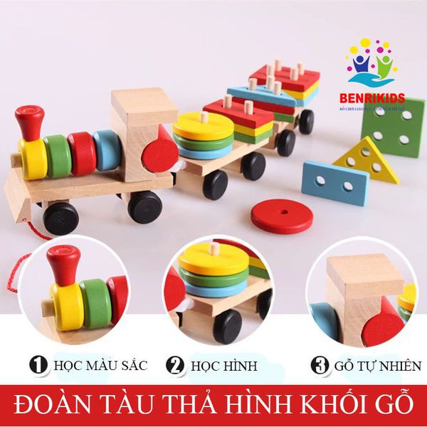 Đồ Chơi Tàu Hỏa Thả Hình Khối Trên Thanh Bằng Gỗ An Toàn Cho Bé