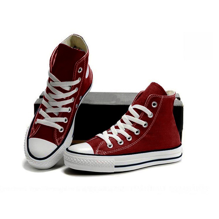 Giày Nam, Giày Sneaker Vải - Đế Cao Su Cổ Cao Màu Đỏ Mận