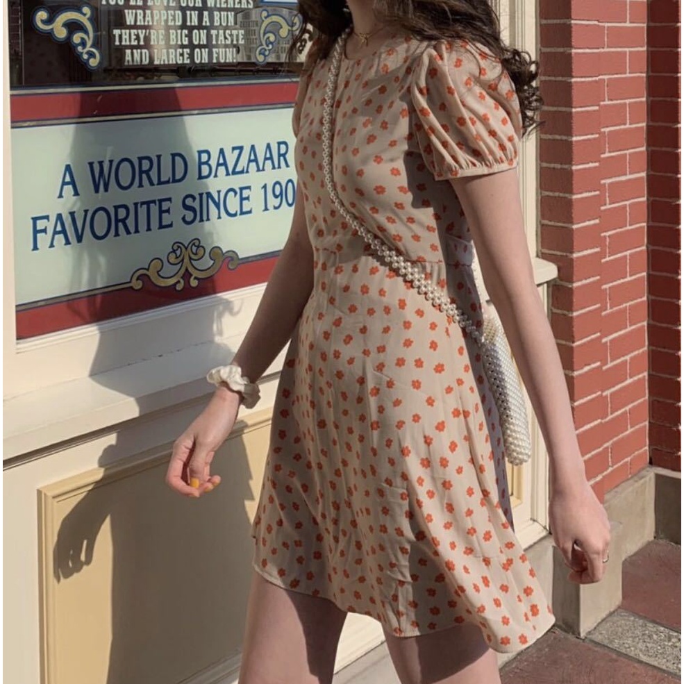 Đầm Ôm Eo Buộc Dây Màu Hồng Đào Kiểu Retro Hàn Quốc Cho Nữ