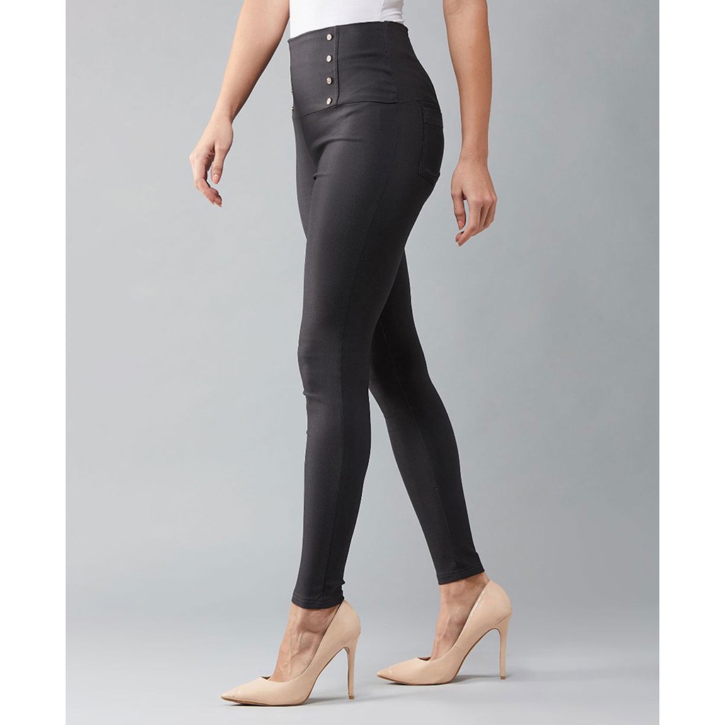 Quần Legging Nữ Bosimaz MS274 dài túi sau màu xám có 8 khuy phía trước, thun co giãn 4 chiều, vải đẹp dày, thoáng mát.