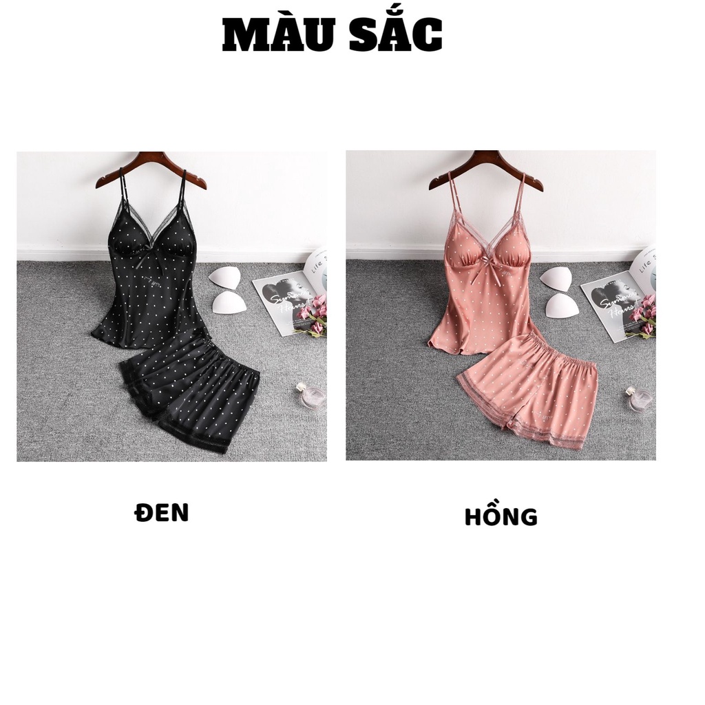 Bộ Đồ Nữ 2 dây cao cấp - Đồ Ngủ Nữ chất vải siêu mát mặc thoải mát thiết kế chấm bi MÃ QA22
