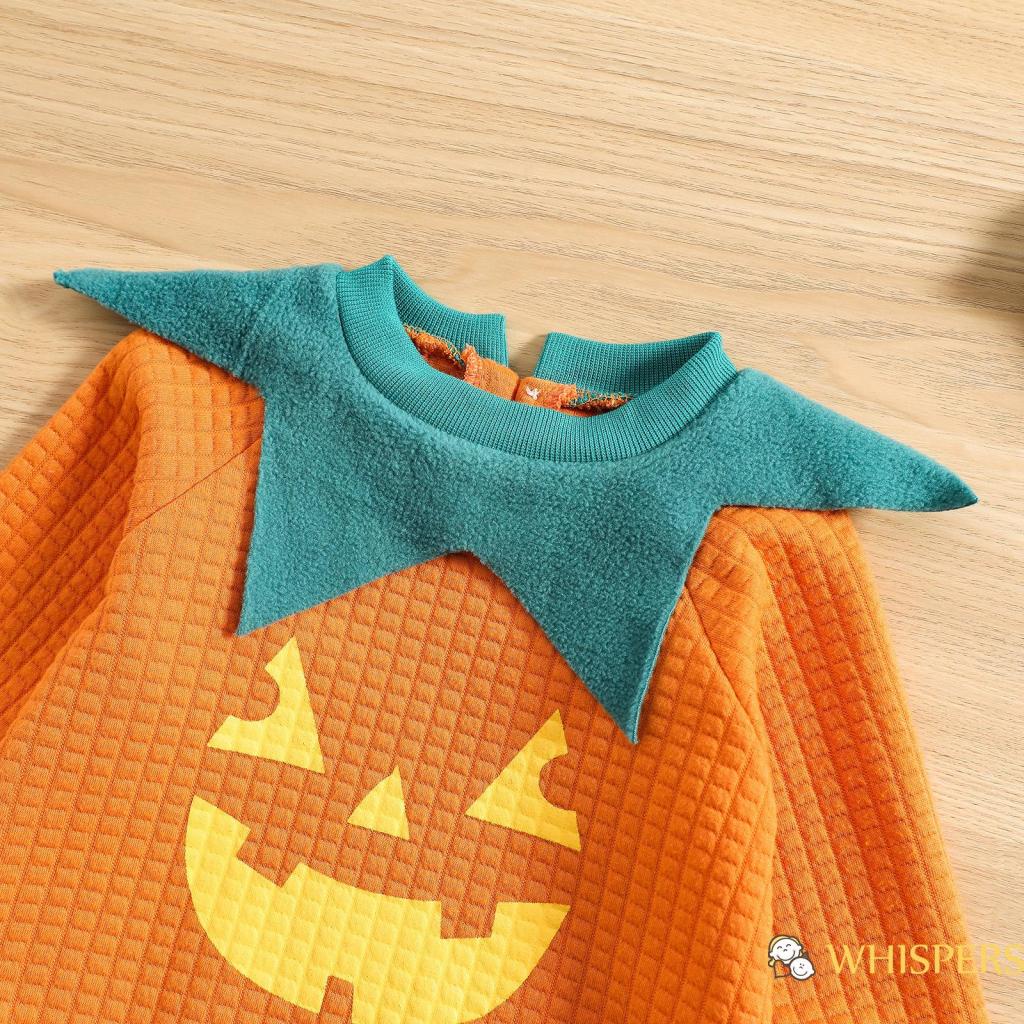 Áo Liền Quần Tay Dài In Hình Ma Bí Ngô Halloween Dễ Thương Cho Bé