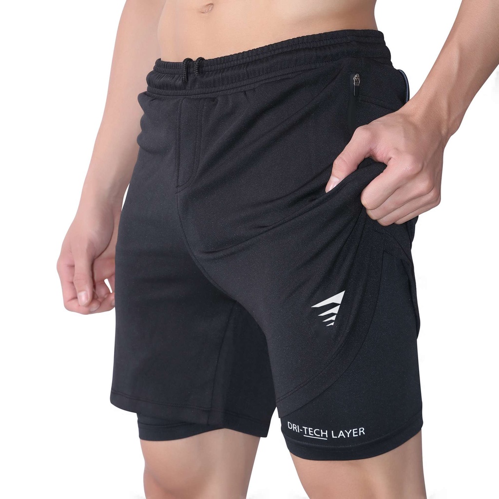Quần đùi tập gym nam Dri-Tech Layer chất thun thể thao 2 lớp bó cơ cao cấp [TTM1]