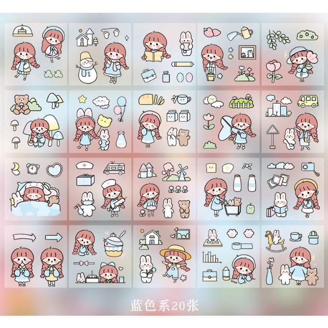 Set 20 Tấm Sticker Hoạt Hình Dán Trang Trí Sổ Tay DIY