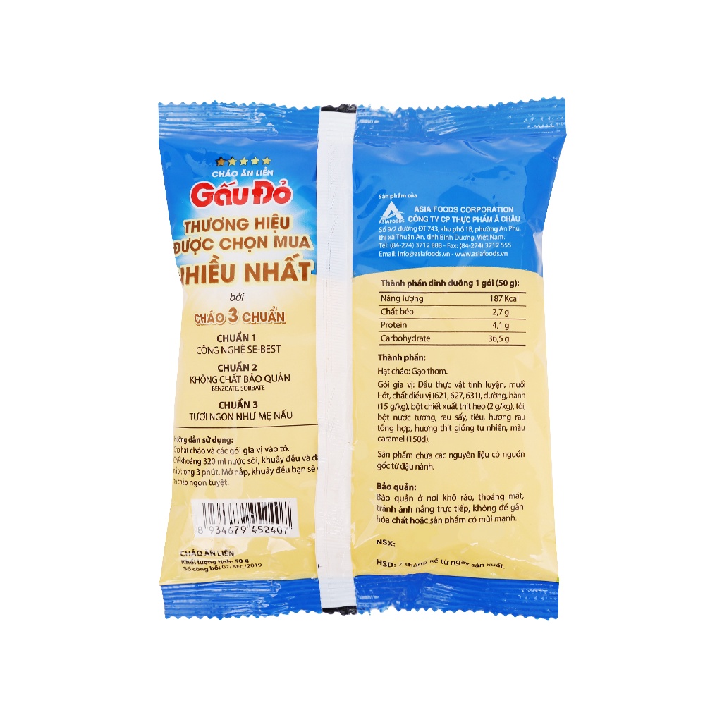 Cháo Gấu Đỏ ăn liền hương vị gà, thịt bằm gói 50g