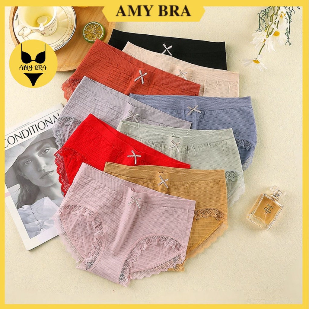 Quần Lót Nữ Dệt Kim 100% - Quần Lót Cotton Kháng khuẩn, Thấm Hút Mồ Hôi AMYBRA LQ12