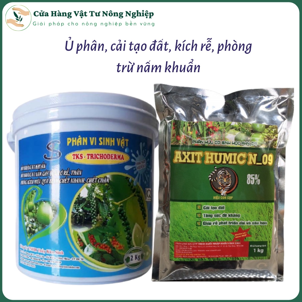 [ BỘ 2 SP ] TRICHODERMA VÀ AXIT HUMIC: Phòng Trừ Nấm Khuẩn Có Trong Đất, Cải Tạo Đất, Rễ Phát Triển Mạnh