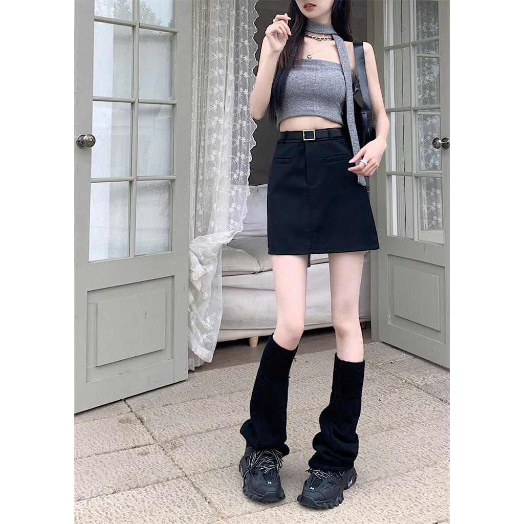 Chân Váy Chữ a Lưng Cao Màu Xám Kèm Thắt Lưng Phong Cách Mới 63306