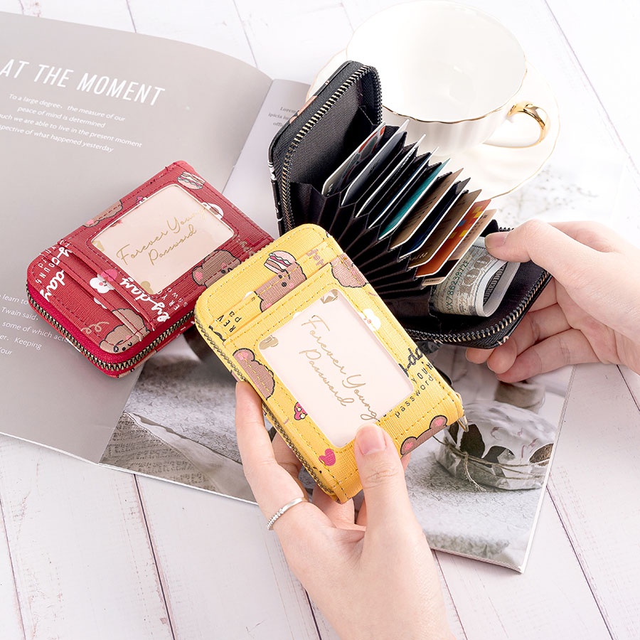 Ví mini PERFECT FOR YOU đựng thẻ in hình gấu hoạt hình dễ thương cho nam nữ