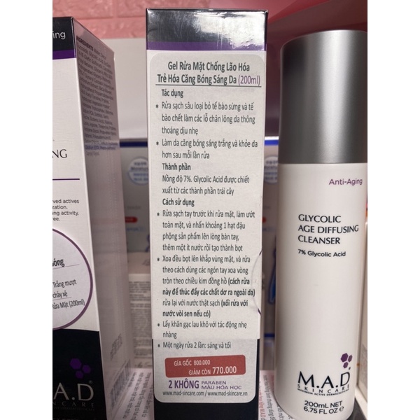 Gel rửa mặt chống lão hóa M.A.D Anti-Aging Glycolic Age Diffusing Cleanser 200ml